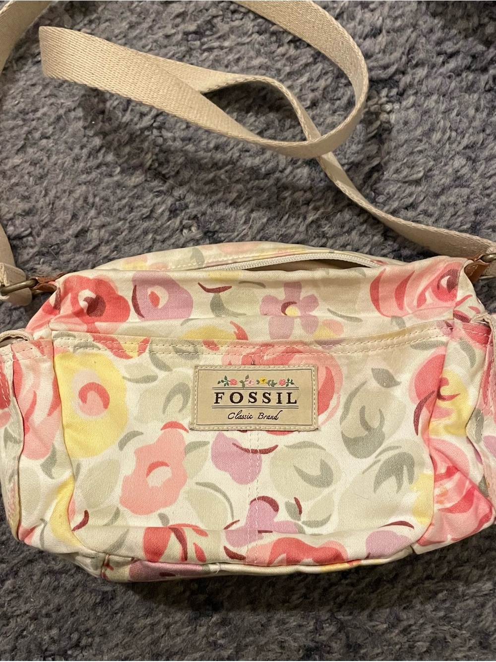 Fossil Floral Flower Print Canvas Crossbody Purse Shoulder Hand Bag Y2K Style